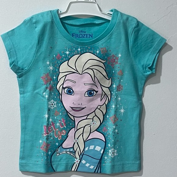 Disney Frozen Elsa Let it Go Green Glitter Girls T-Shirt - Picture 1 of 1